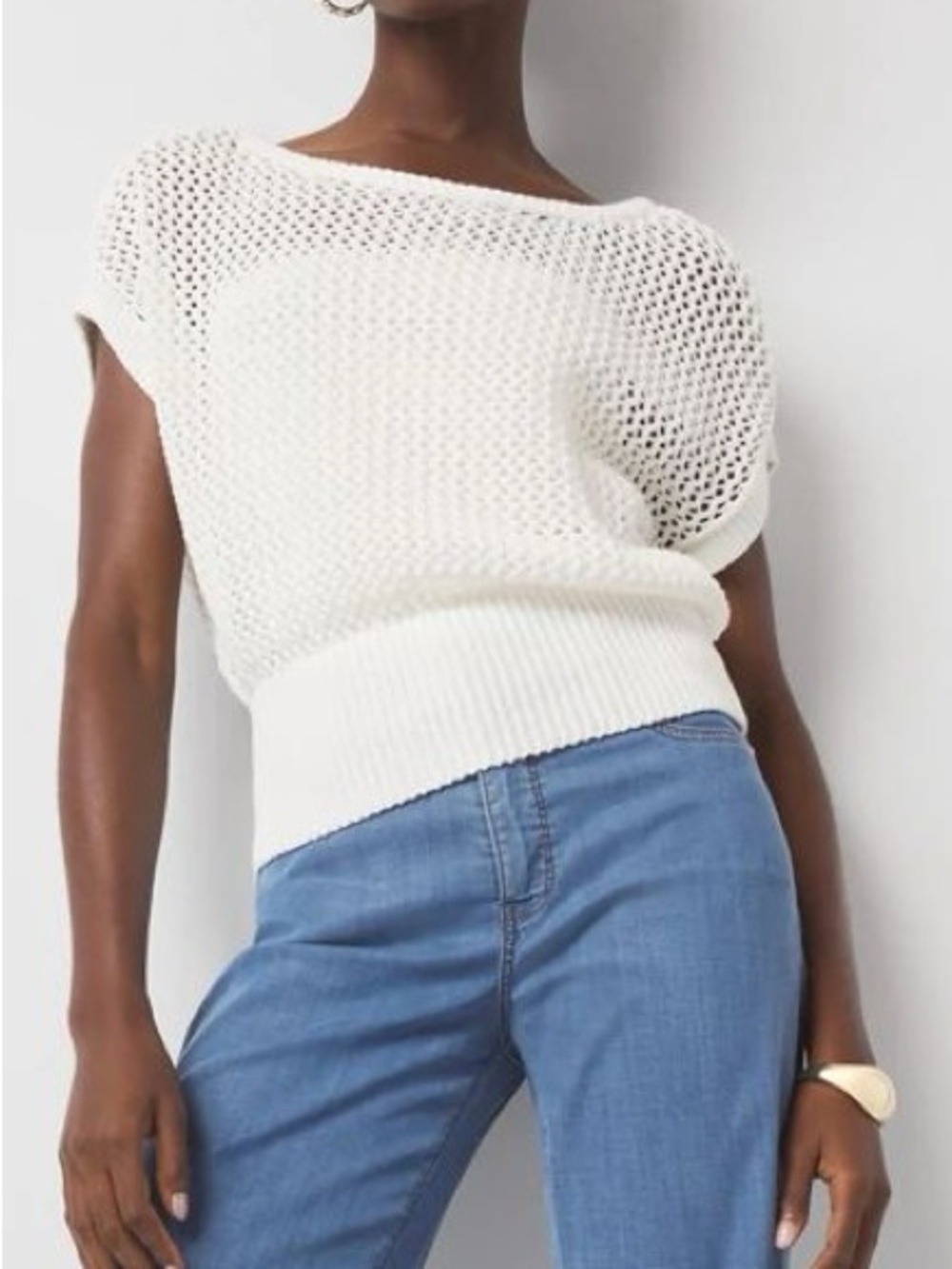 White House Black Market Open Stitch Banded Bottom Sweater